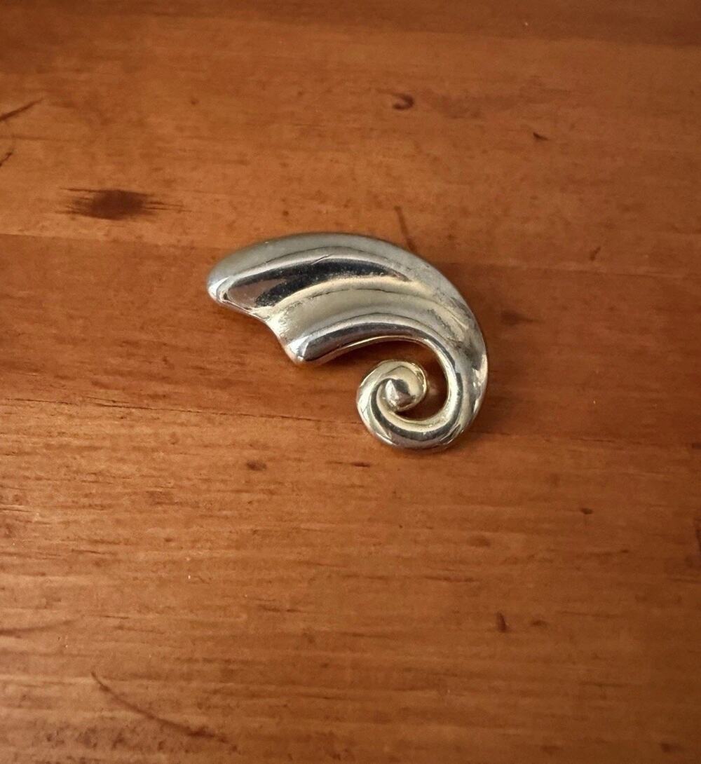 Vintage Silver Tone Abstract Swirl Brooch Modernist Sculptural Statement Pin